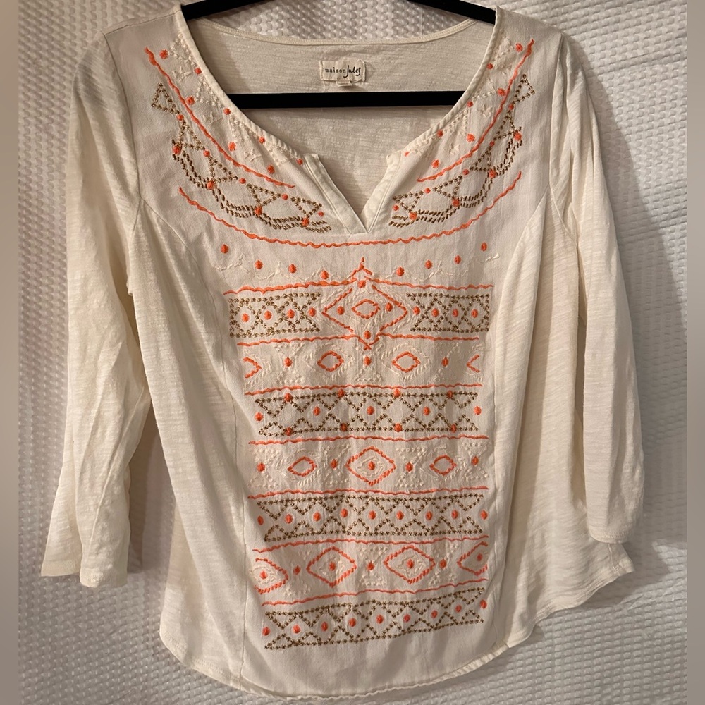 Maison Jules long sleeve white orange/pink